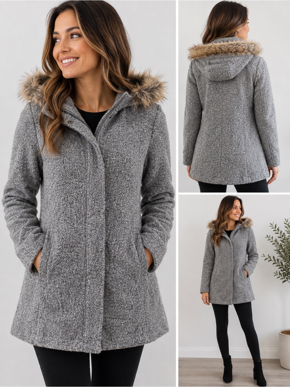 Lady von Hart Gray Faux Fur Hooded Coat Women’s Size L